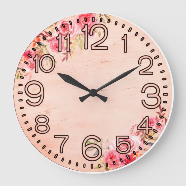 Reloj de pared redondo de acrílico Floral Elegance (Anverso)