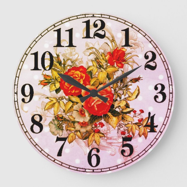 Reloj de pared redondo de acrílico Floral Elegance (Anverso)