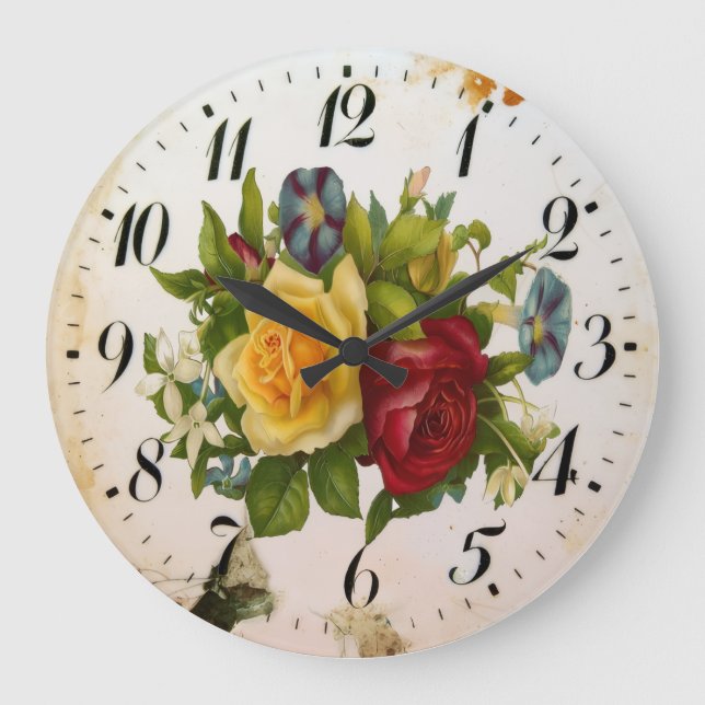 Reloj de pared redondo de acrílico Floral Elegance (Anverso)