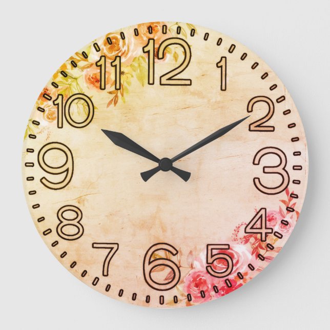 Reloj de pared redondo de acrílico Floral Elegance (Anverso)