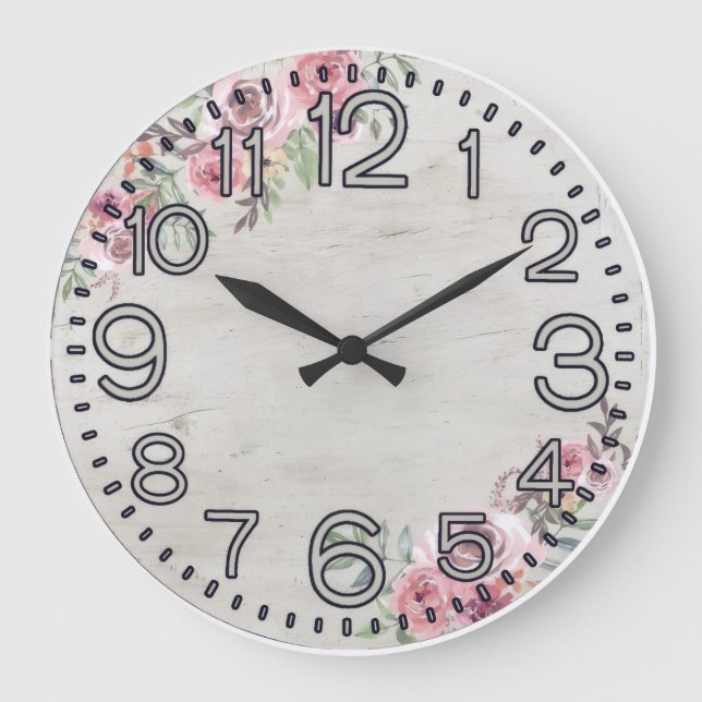 Reloj de pared redondo de acrílico Floral Elegance (Anverso)