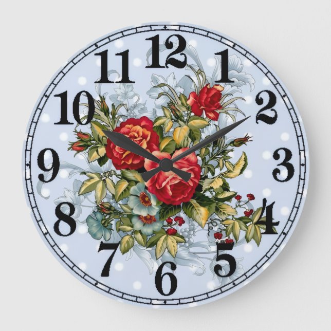 Reloj de pared redondo de acrílico Floral Elegance (Anverso)