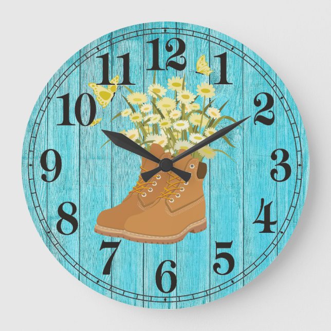 Reloj de pared redondo de botas de senderismo y fl (Anverso)