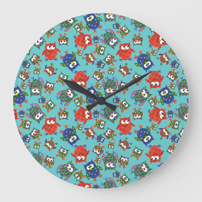 Reloj de pared redondo de búhos de corte personali (Anverso)