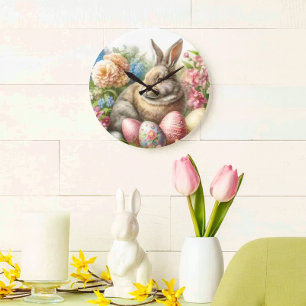 Reloj de pared redondo de conejo vintage de Pascua