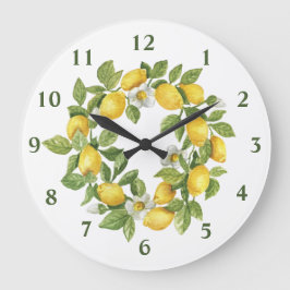 Reloj de pared redondo de corona de limones verdes