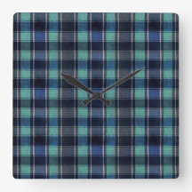 Reloj de pared redondo de cuadros escoceses azul t