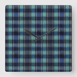 Reloj de pared redondo de cuadros escoceses azul t
