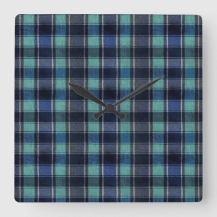 Reloj de pared redondo de cuadros escoceses azul t