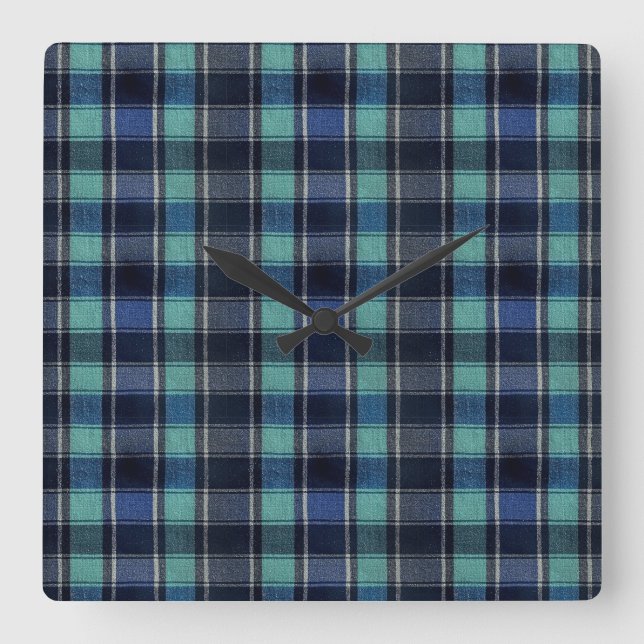 Reloj de pared redondo de cuadros escoceses azul t (Anverso)