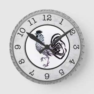 Reloj de pared redondo de estilo campestre gallo n