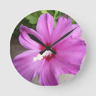 Reloj de pared redondo de flor de hibisco rosa