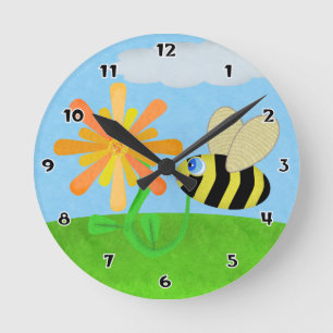 Reloj de pared redondo de la abeja feliz
