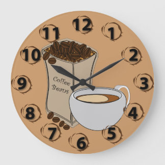 Reloj de pared redondo de la taza de café de los