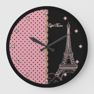 Reloj de pared redondo de la torre Eiffel rosada