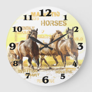 Reloj de pared redondo de los caballos majestuosos