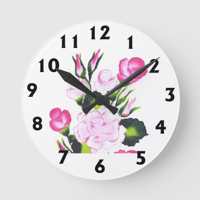 Reloj de pared redondo de los rosas rosados (Anverso)