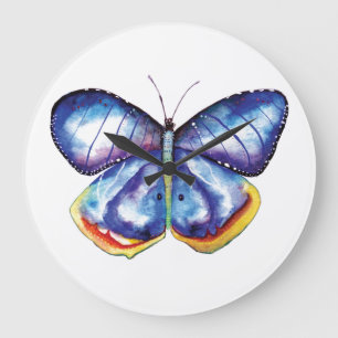 Reloj de pared redondo de mariposa azul (grande)