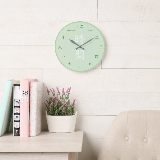 Reloj de pared redondo de matcha zen con kanji jap (Sala de lectura)