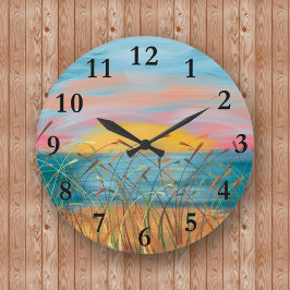 Reloj de pared redondo de pintura de playa al atar
