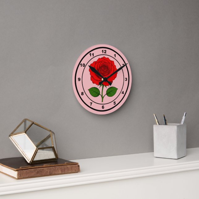 Reloj de pared redondo de rosa roja (Oficina)