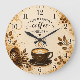 Reloj de pared redondo decorativo con cita de café