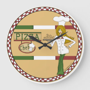 Reloj de pared redondo del cocinero de la pizza