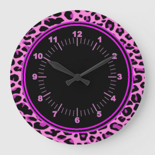 Reloj de pared redondo del leopardo rosado