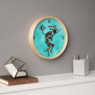Reloj de pared redondo del suroeste Kokopelli