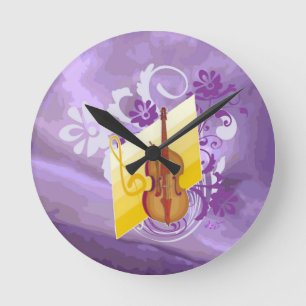 Reloj de pared redondo mediano violeta con espiral