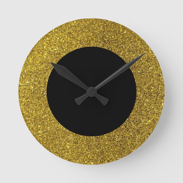 Reloj de pared redondo moderno con brillo negro y  (Anverso)