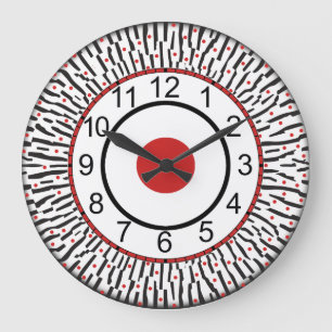 Reloj de pared redondo negro, rojo, blanco moderno