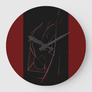RELOJ DE PARED REDONDO ROJO Y NEGRO ABSTRACTO
