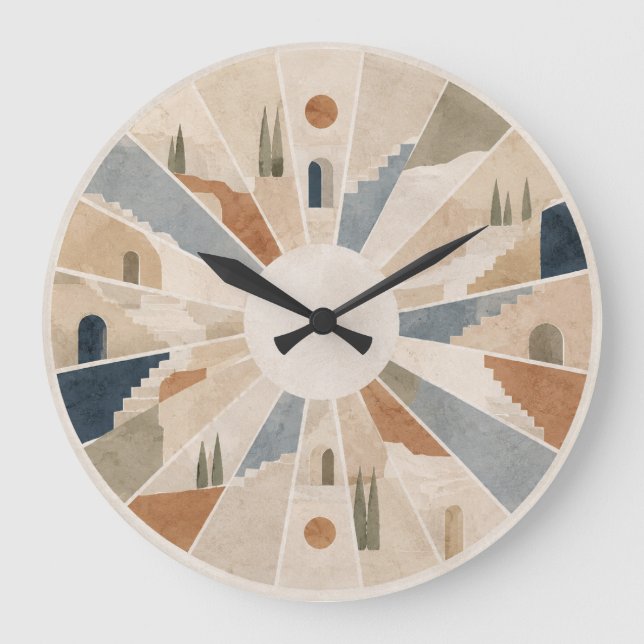 Reloj de pared redondo Sunlit Terraces Mediterráne (Anverso)