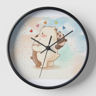 Reloj de pared redondo y lindo con osos adorables