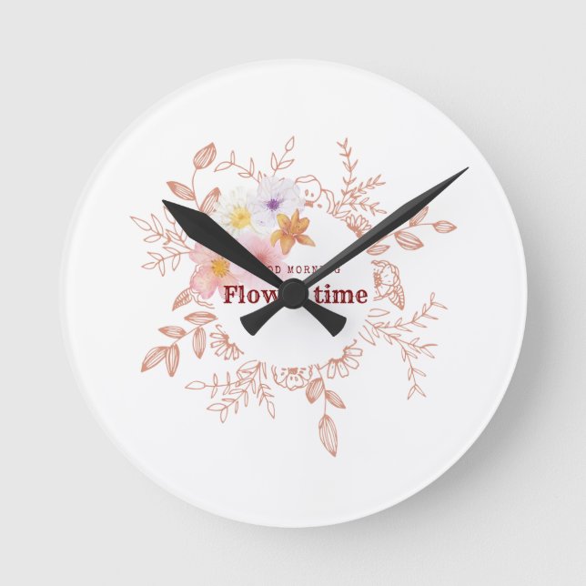 Reloj de pared | Reloj de tiempo de flor botánica (Anverso)
