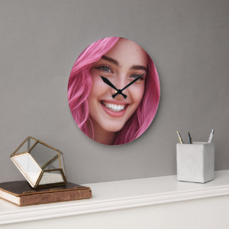Reloj de pared retrato de mujer sonriente con cabe