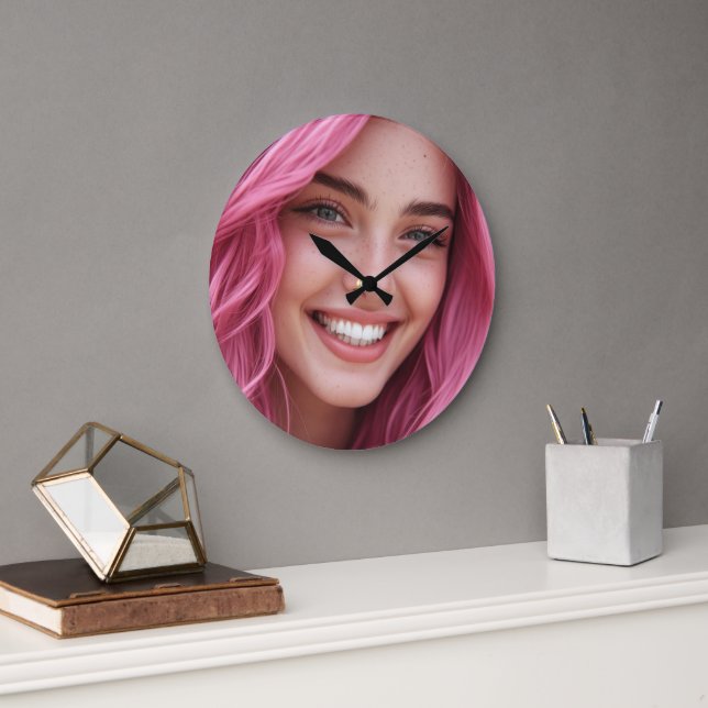 Reloj de pared retrato de mujer sonriente con cabe (Oficina)