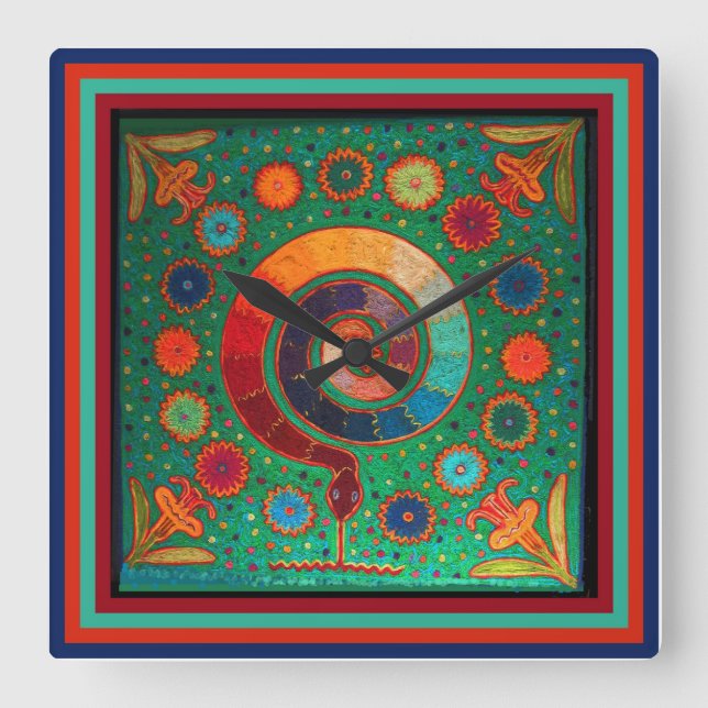 Reloj de pared ritual Huichol Peyote (Anverso)