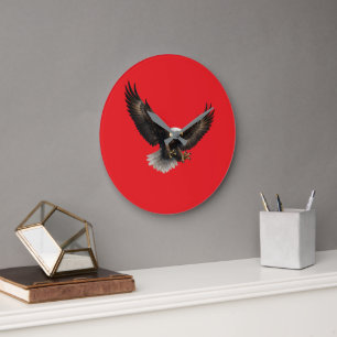 Reloj de pared rojo águila calva majestuosa