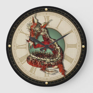 Reloj de pared rojo chino del dragón