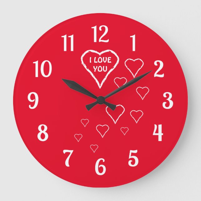 Reloj de pared rojo con corazones blancos (Anverso)