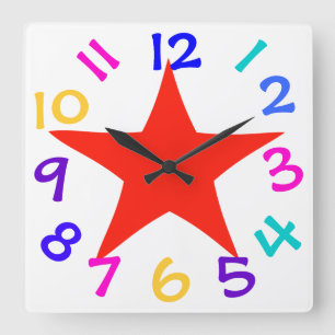 Reloj de pared rojo de la estrella de los números