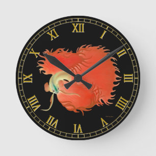 Reloj de pared rojo de los pescados de Betta que