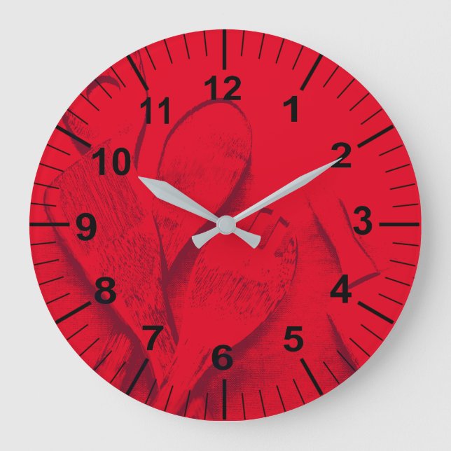 Reloj de pared rojo grande de encargo de la cocina (Anverso)