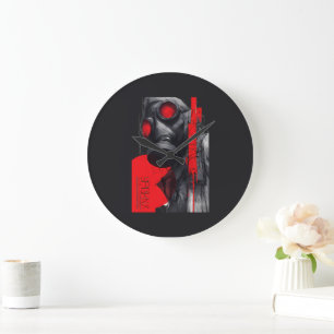 Reloj de pared rojo negro polka de basura de másca