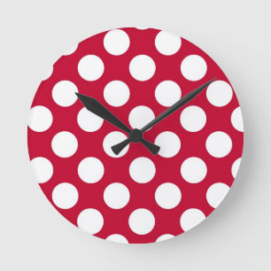 Reloj de pared rojo y blanco de Polkadots