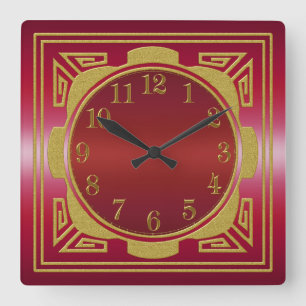 Reloj de pared rojo y dorado