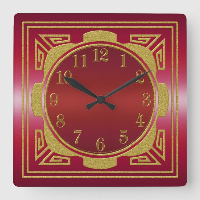 Reloj de pared rojo y dorado (Anverso)