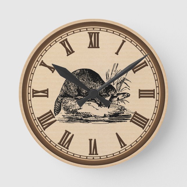 Reloj de pared romano del número del castor y de (Anverso)